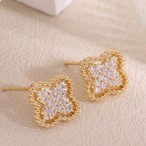 #14 Elegant Lucky Clover 925 Silver Gold Plated Earrings